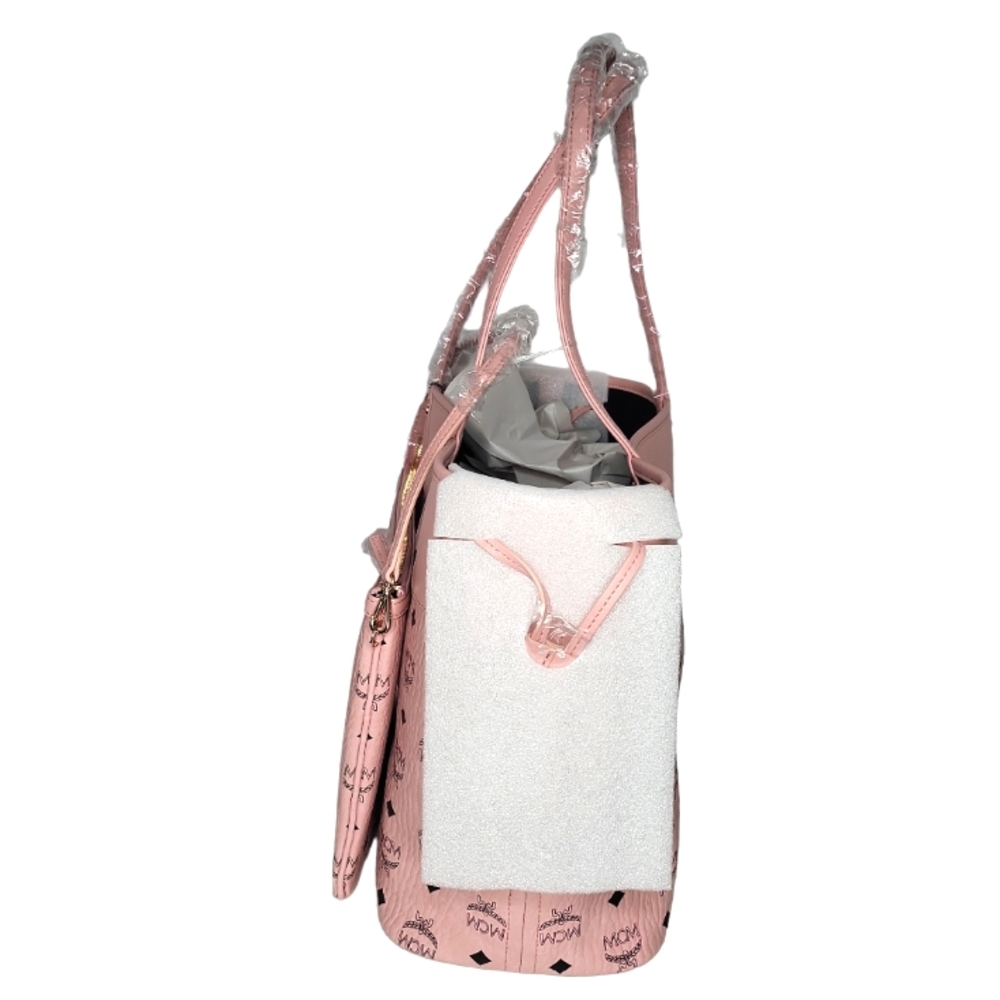 🔥SOLD🔥 🆕️🪷MCM🪷 MDSoft Pink Aren Shopper Tote Bag w/ Matching Pouch Clutch - Picture 9 of 17
